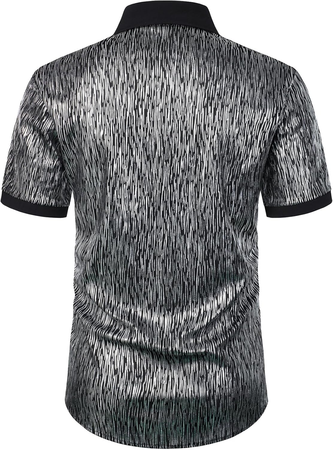 JEMITOP Men's Shiny Metallic Sequin Stretchy Short Sleeve Button Down Shirts for 70s Disco Party Halloween