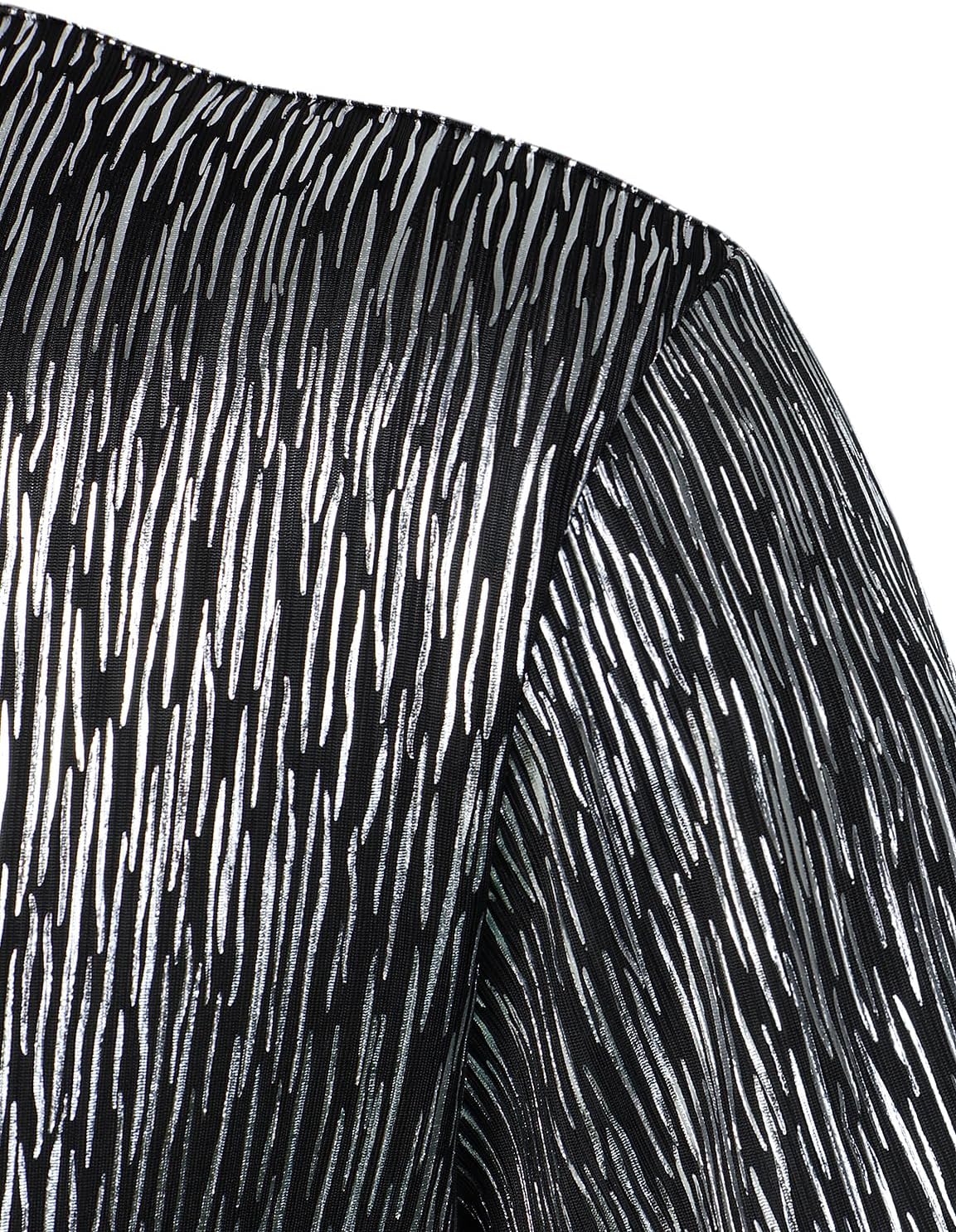 JEMITOP Men's Shiny Metallic Sequin Stretchy Short Sleeve Button Down Shirts for 70s Disco Party Halloween