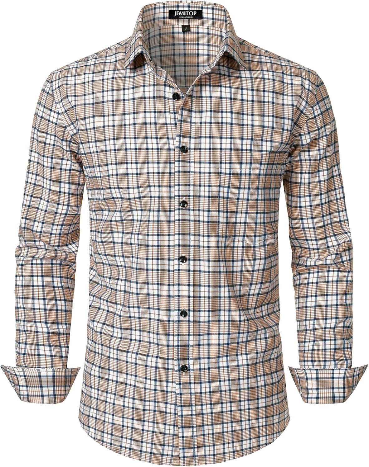 JEMITOP Men's Transitional Weather Slim Fit Long Sleeve Button Down Shirt Business Casual Dress Shirts with Pocket