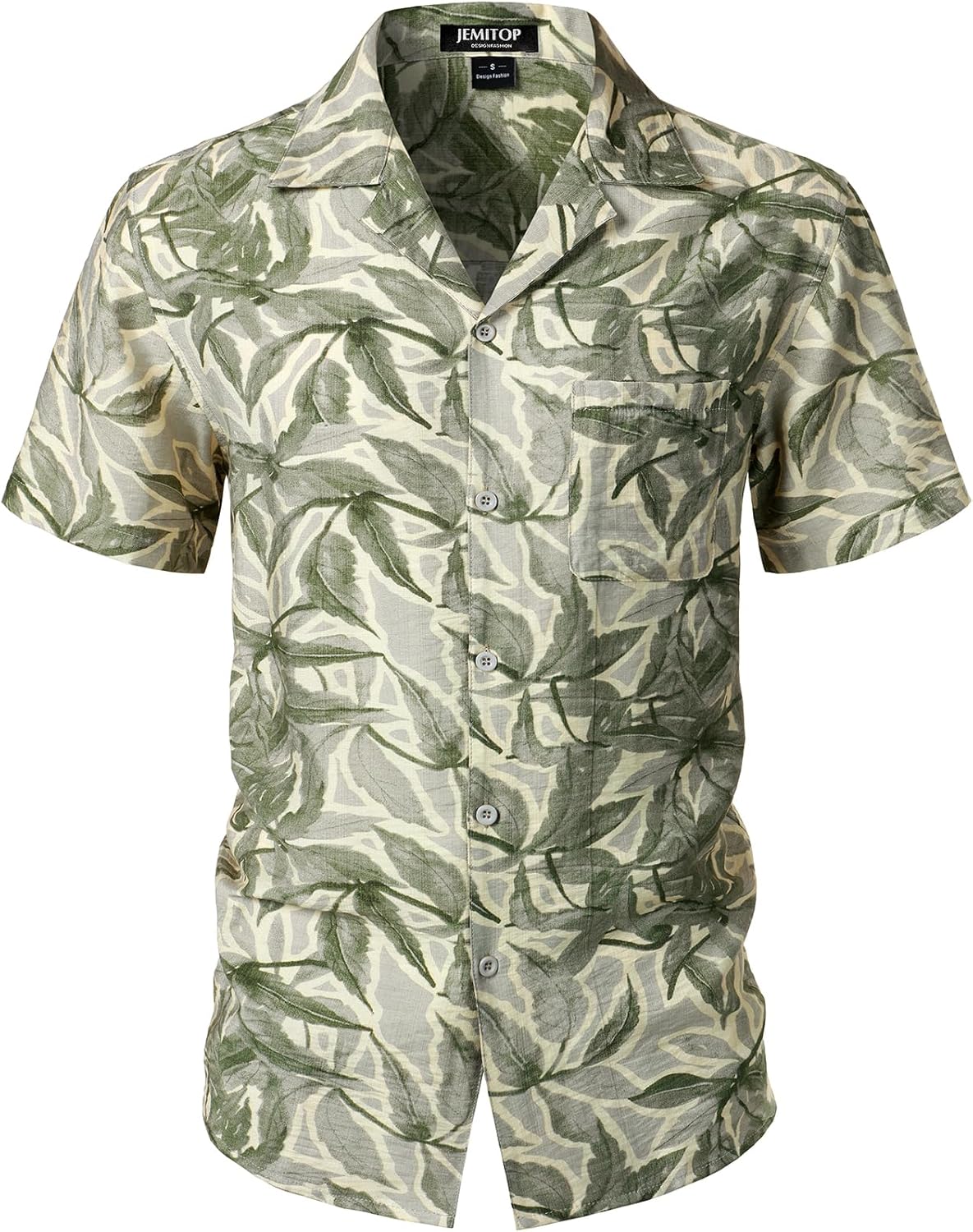 JEMITOP Men's Summer Textured Cuban Collar Hawaiian Shirts Casual Vacation Short Sleeve Button Up Shirt with Pocket