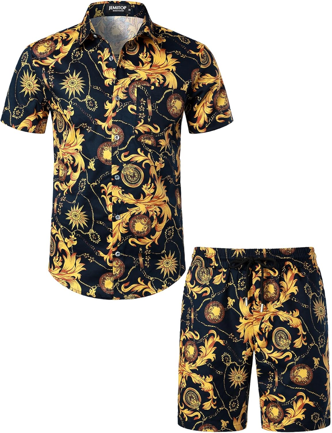 JEMITOP Men's 2 Piece Casual Cotton Stretchy Outfit Short Sleeve Button up Shirt and Shorts Set