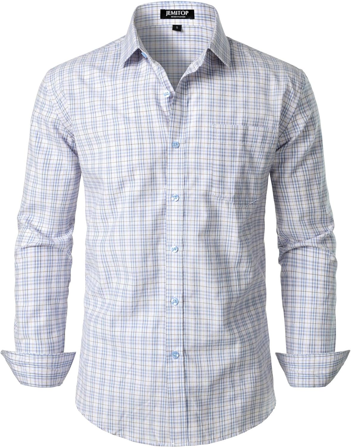 JEMITOP Men's Transitional Weather Slim Fit Long Sleeve Button Down Shirt Business Casual Dress Shirts with Pocket