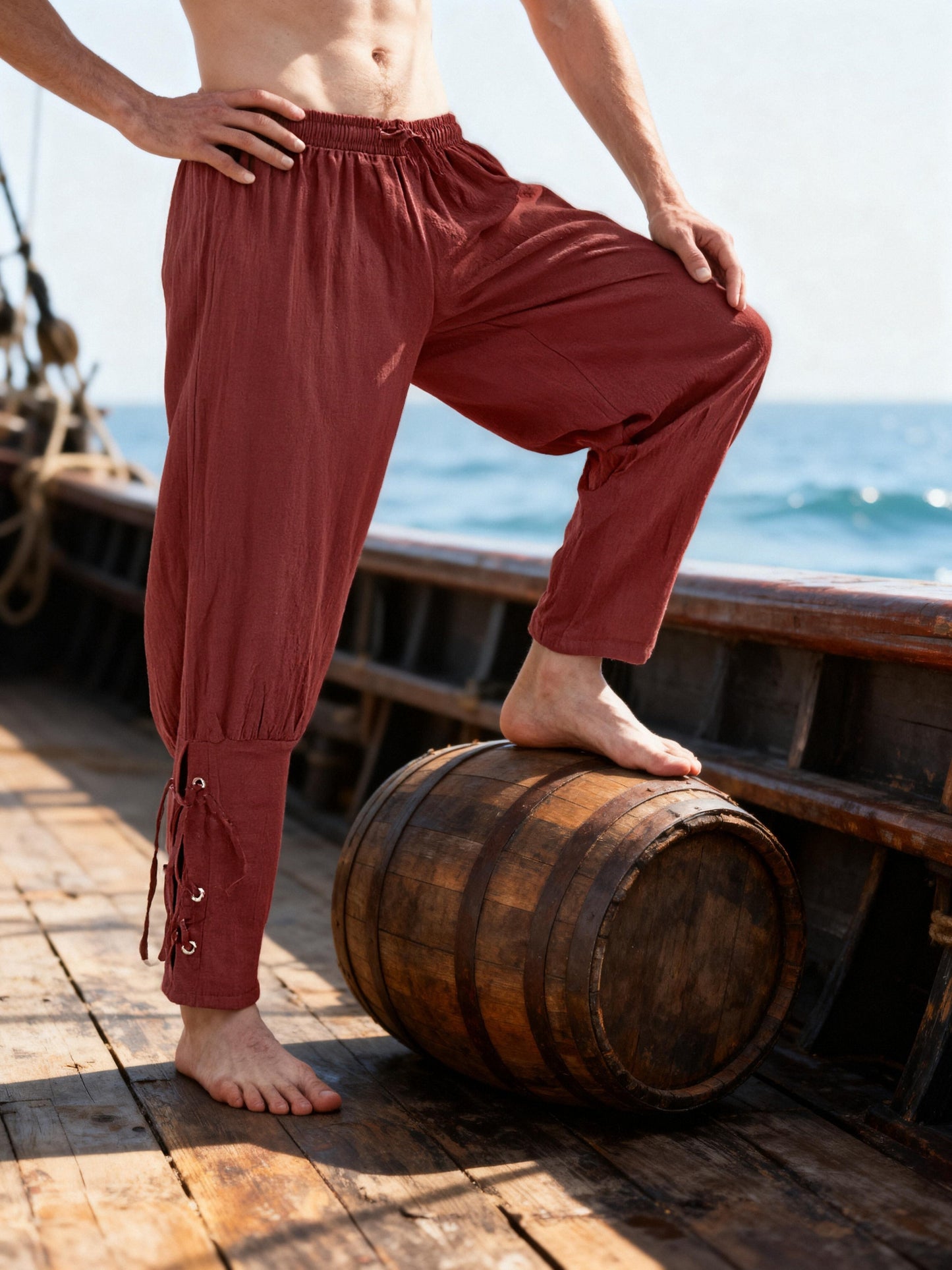 JEMITOP Men's Pure Cotton Vintage Ankle Banded Pants for Renaissance Pirate Viking Medieval Costume