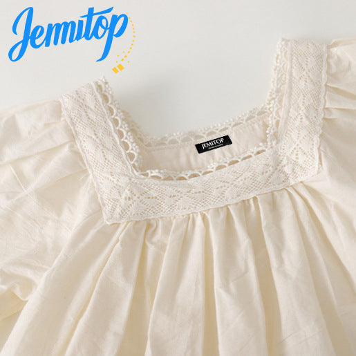 JEMITOP Girls Summer Dresses with Lace Collar - Ruffle Sleeve Princess Dress