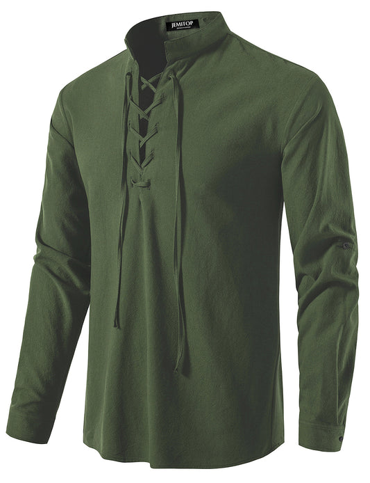 JEMITOP Men's Pure Cotton Retro Lace Up Shirts for Renaissance Pirate Medieval Viking