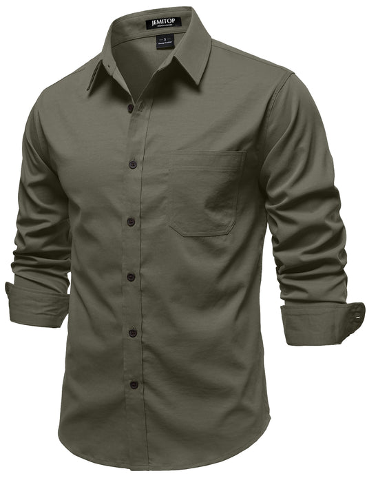 JEMITOP Mens Stretch Vintage Aged Style Shirts Casual Soft Long Sleeve Button Down Shirt with Pocket