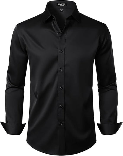 JEMITOP Men's Stretch Wrinkle Free Dress Shirts Formal Wedding Prom Long Sleeve Slim Fit Button Down Shirts