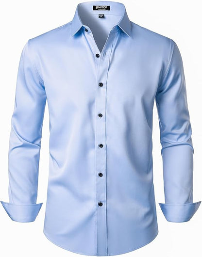 JEMITOP Men's Stretch Wrinkle Free Dress Shirts Formal Wedding Prom Long Sleeve Slim Fit Button Down Shirts