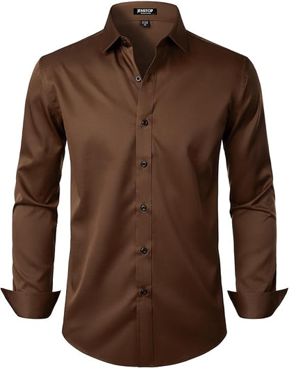 JEMITOP Men's Stretch Wrinkle Free Dress Shirts Formal Wedding Prom Long Sleeve Slim Fit Button Down Shirts