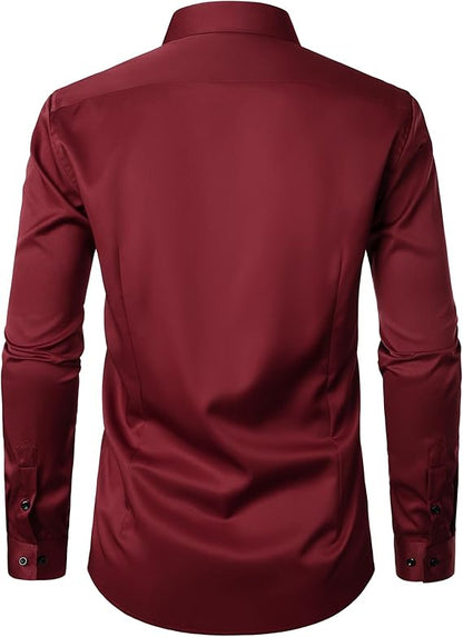 JEMITOP Men's Stretch Wrinkle Free Dress Shirts Formal Wedding Prom Long Sleeve Slim Fit Button Down Shirts