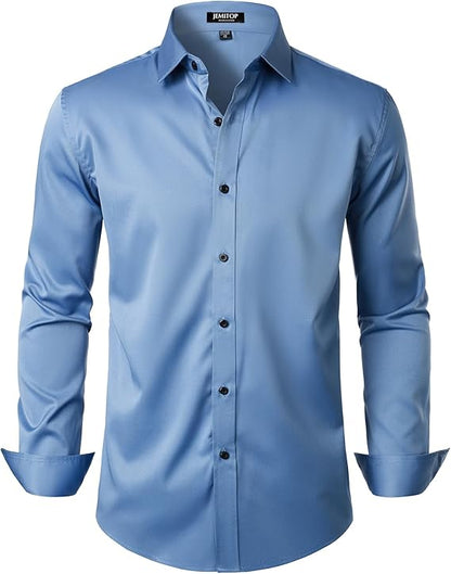 JEMITOP Men's Stretch Wrinkle Free Dress Shirts Formal Wedding Prom Long Sleeve Slim Fit Button Down Shirts
