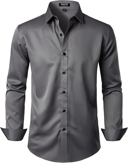 JEMITOP Men's Stretch Wrinkle Free Dress Shirts Formal Wedding Prom Long Sleeve Slim Fit Button Down Shirts
