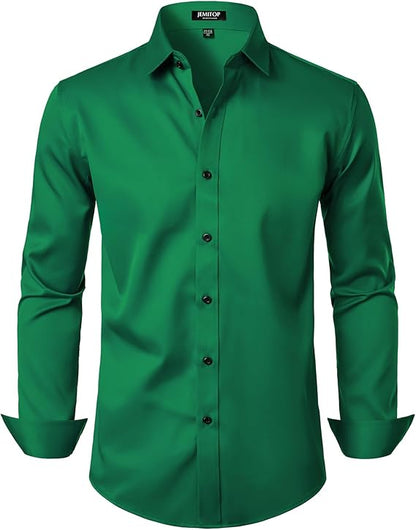 JEMITOP Men's Stretch Wrinkle Free Dress Shirts Formal Wedding Prom Long Sleeve Slim Fit Button Down Shirts