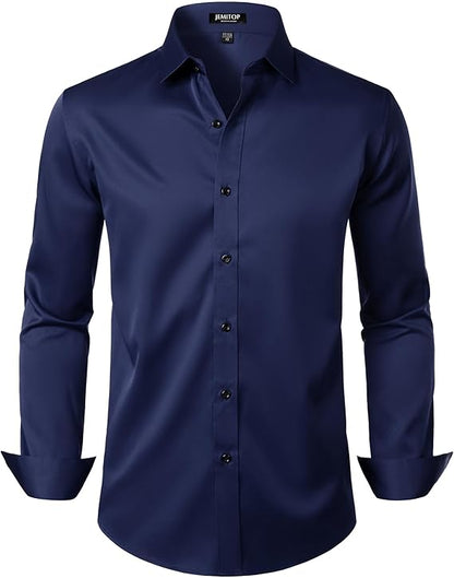 JEMITOP Men's Stretch Wrinkle Free Dress Shirts Formal Wedding Prom Long Sleeve Slim Fit Button Down Shirts