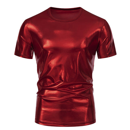 JEMITOP Men's Party Stage Glossy Short Sleeve Crew Neck T-Shirt