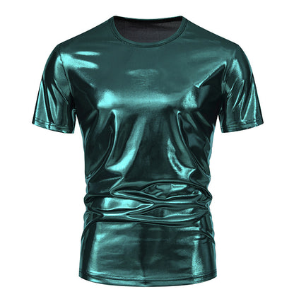 JEMITOP Men's Party Stage Glossy Short Sleeve Crew Neck T-Shirt