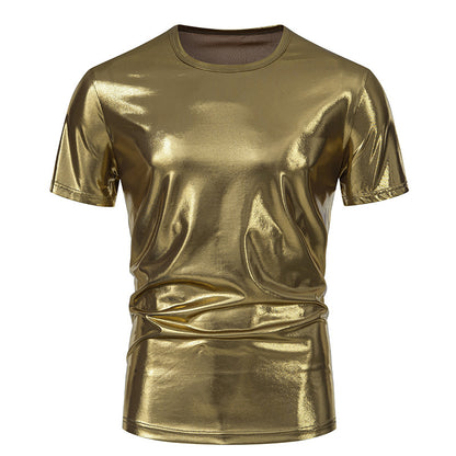 JEMITOP Men's Party Stage Glossy Short Sleeve Crew Neck T-Shirt