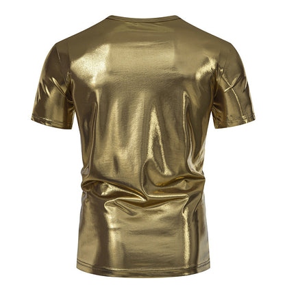 JEMITOP Men's Party Stage Glossy Short Sleeve Crew Neck T-Shirt