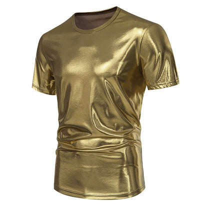 JEMITOP Men's Party Stage Glossy Short Sleeve Crew Neck T-Shirt