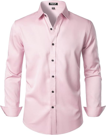 JEMITOP Men's Stretch Wrinkle Free Dress Shirts Formal Wedding Prom Long Sleeve Slim Fit Button Down Shirts