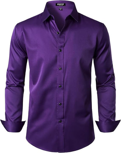 JEMITOP Men's Stretch Wrinkle Free Dress Shirts Formal Wedding Prom Long Sleeve Slim Fit Button Down Shirts
