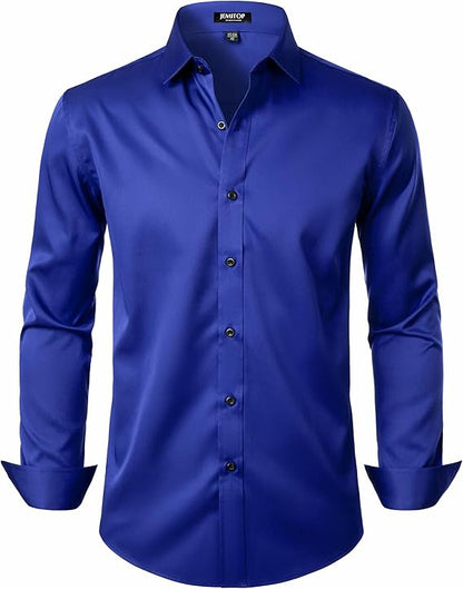 JEMITOP Men's Stretch Wrinkle Free Dress Shirts Formal Wedding Prom Long Sleeve Slim Fit Button Down Shirts