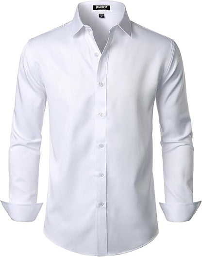 JEMITOP Men's Stretch Wrinkle Free Dress Shirts Formal Wedding Prom Long Sleeve Slim Fit Button Down Shirts