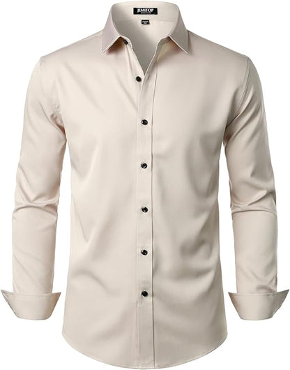JEMITOP Men's Stretch Wrinkle Free Dress Shirts Formal Wedding Prom Long Sleeve Slim Fit Button Down Shirts