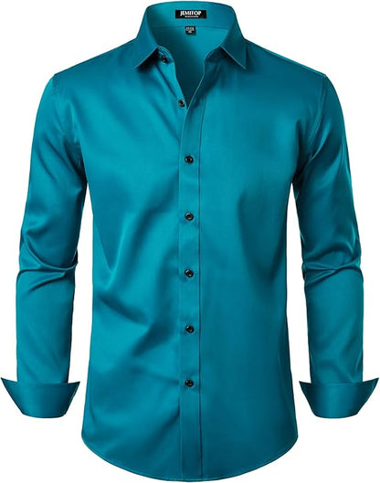JEMITOP Men's Stretch Wrinkle Free Dress Shirts Formal Wedding Prom Long Sleeve Slim Fit Button Down Shirts