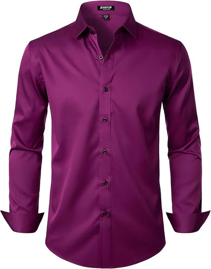 JEMITOP Men's Stretch Wrinkle Free Dress Shirts Formal Wedding Prom Long Sleeve Slim Fit Button Down Shirts