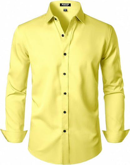 JEMITOP Men's Stretch Wrinkle Free Dress Shirts Formal Wedding Prom Long Sleeve Slim Fit Button Down Shirts