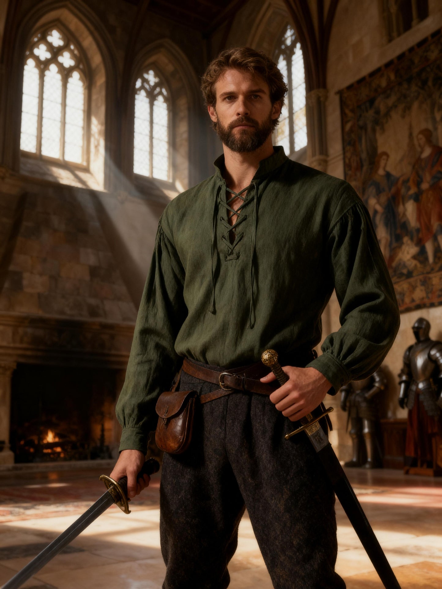 JEMITOP Men's Pure Cotton Retro Lace Up Shirts for Renaissance Pirate Medieval Viking