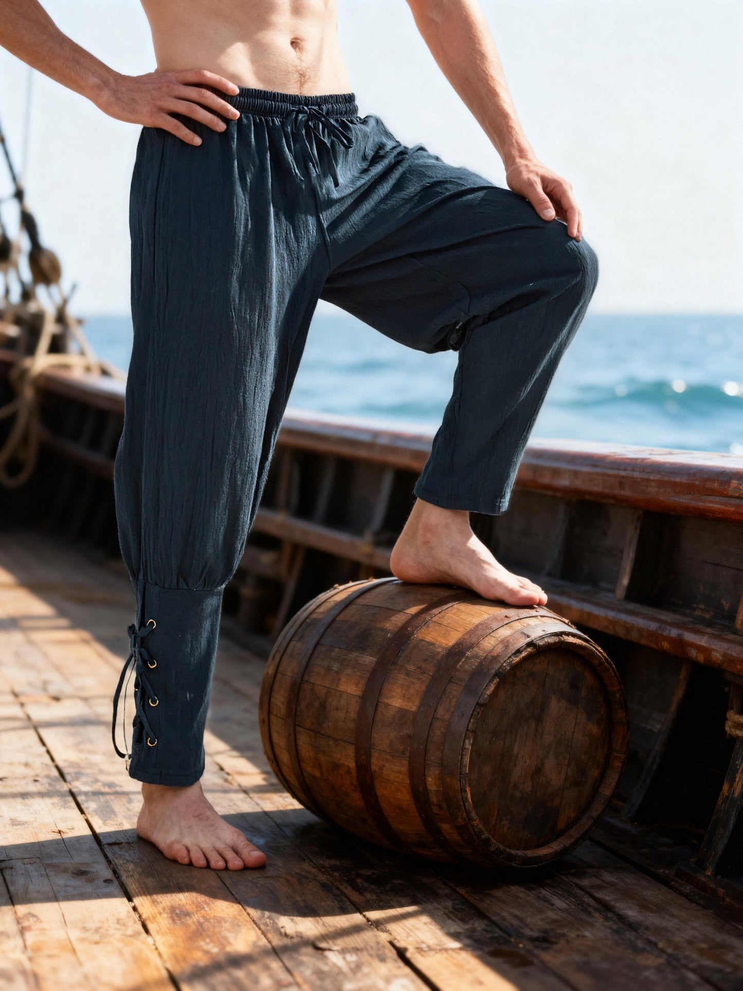 JEMITOP Men's Pure Cotton Vintage Ankle Banded Pants for Renaissance Pirate Viking Medieval Costume