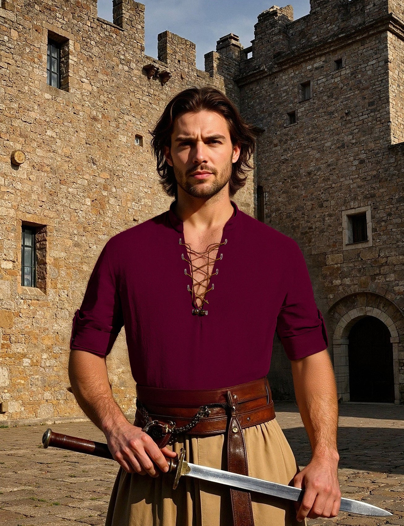 JEMITOP Men's Cotton Long Sleeve Lace Up Vintage Shirts for Renaissance Pirate Viking Medieval Costume