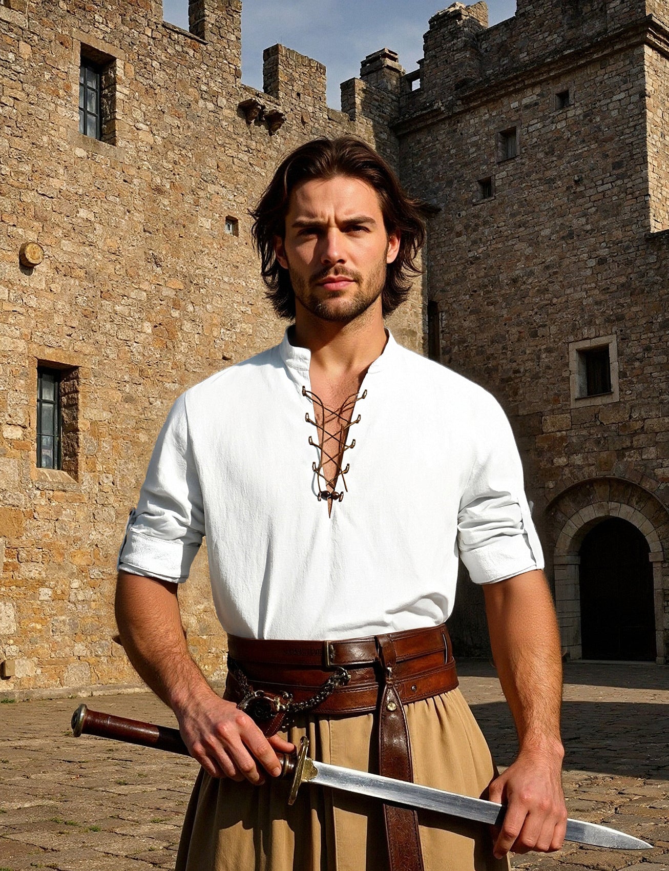 JEMITOP Men's Cotton Long Sleeve Lace Up Vintage Shirts for Renaissance Pirate Viking Medieval Costume