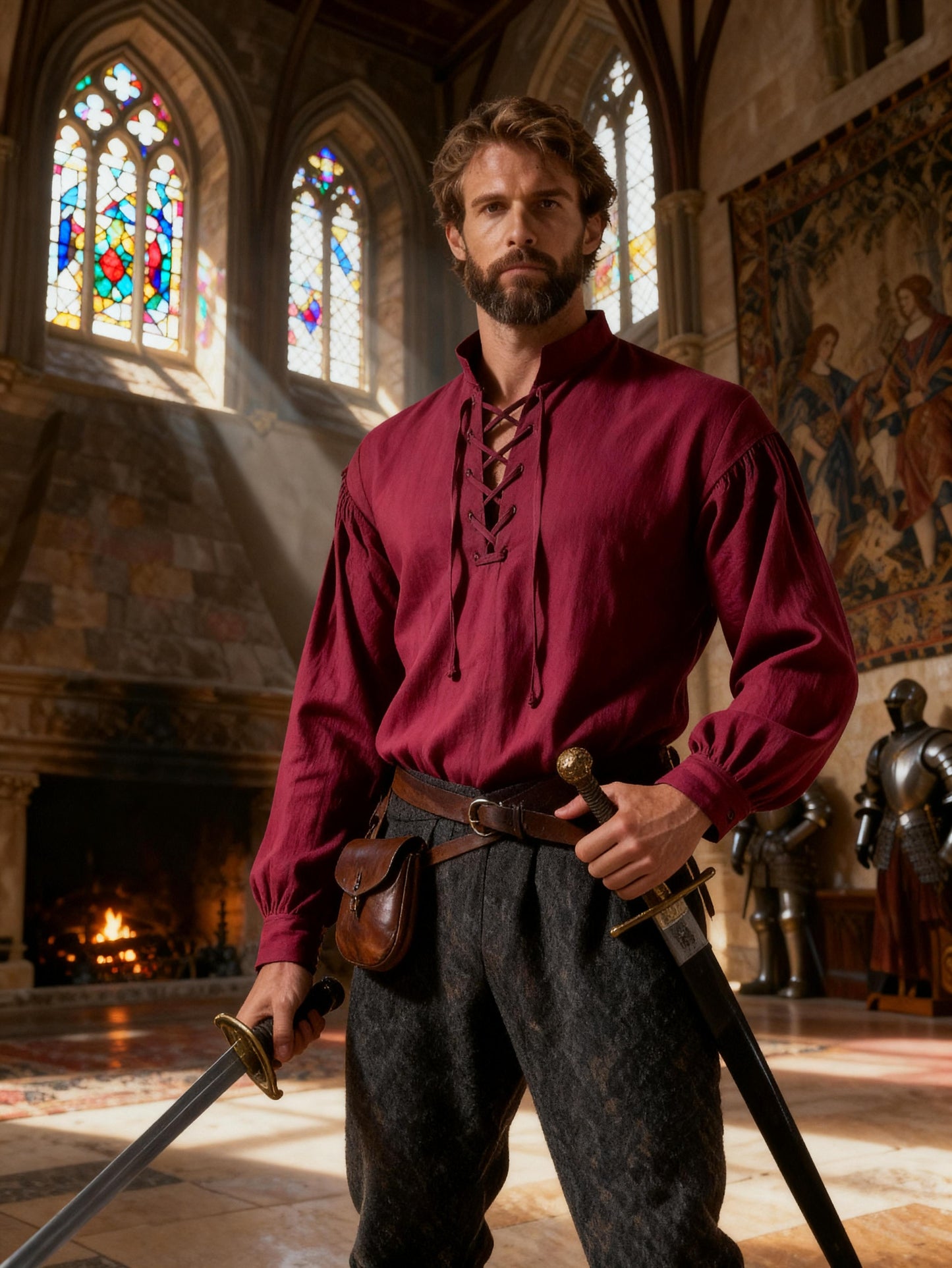 JEMITOP Men's Pure Cotton Retro Lace Up Shirts for Renaissance Pirate Medieval Viking
