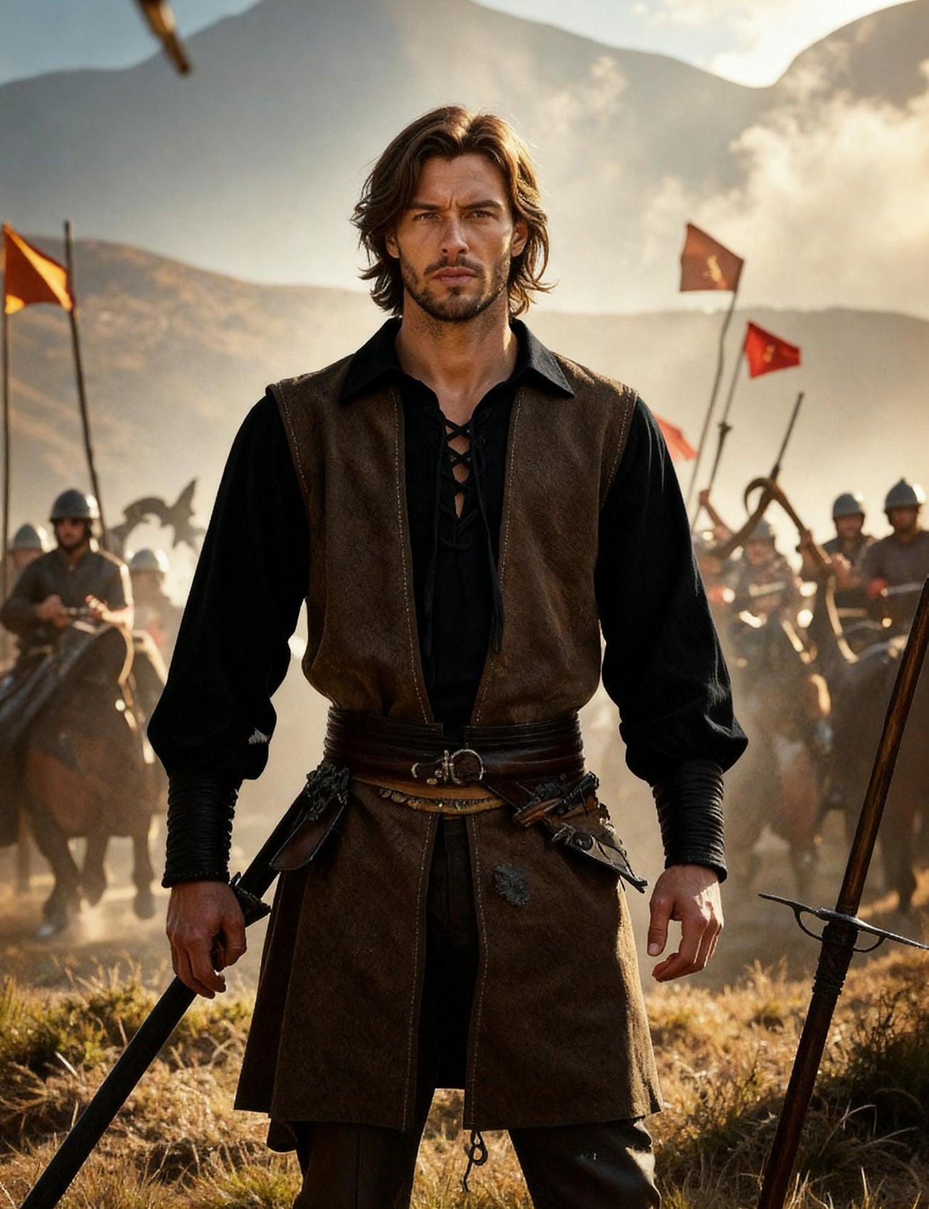 JEMITOP Men's Cotton Lace Up Retro Design Shirts for Renaissance Pirate Viking Medieval Costume Without Belt