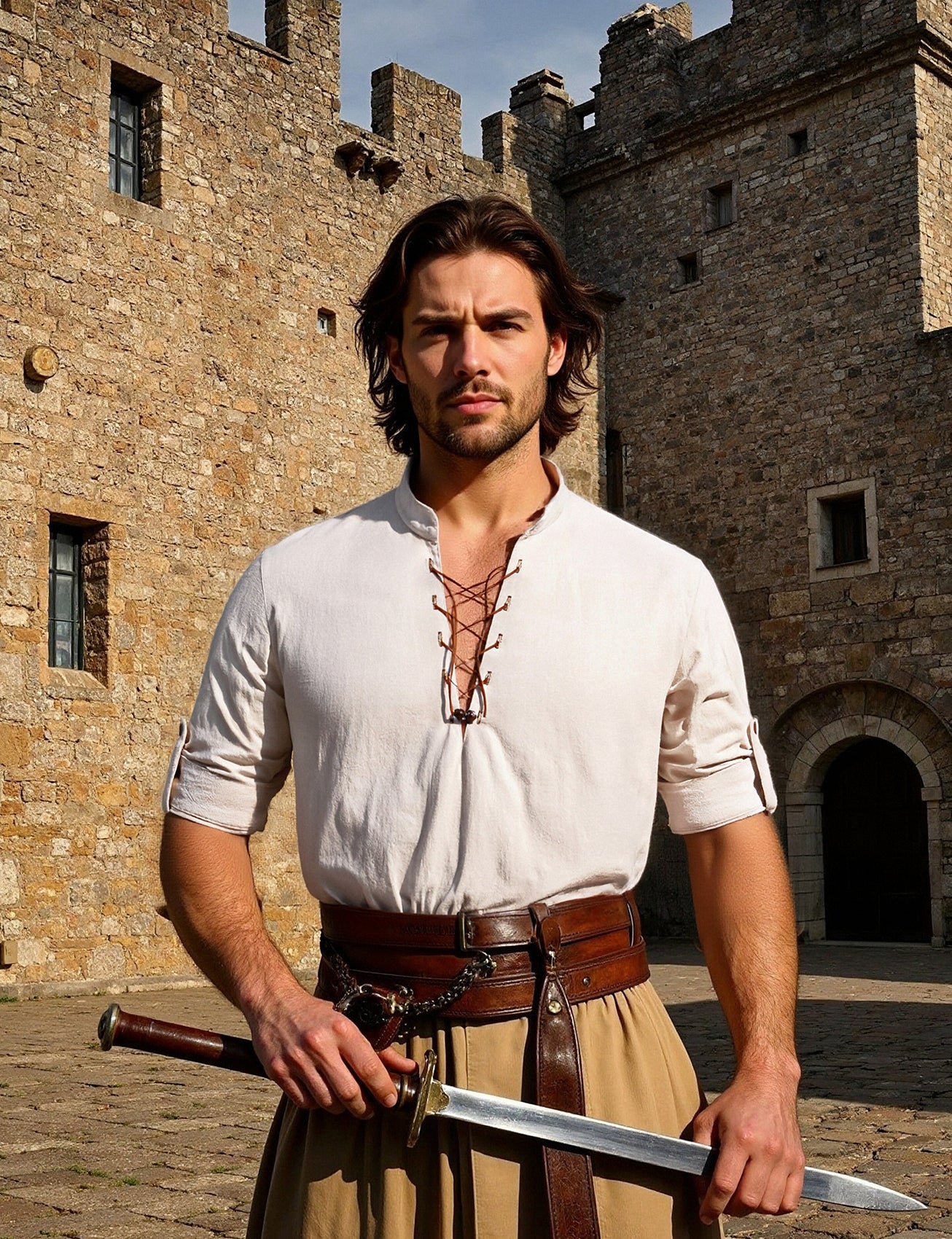 JEMITOP Men's Cotton Long Sleeve Lace Up Vintage Shirts for Renaissance Pirate Viking Medieval Costume