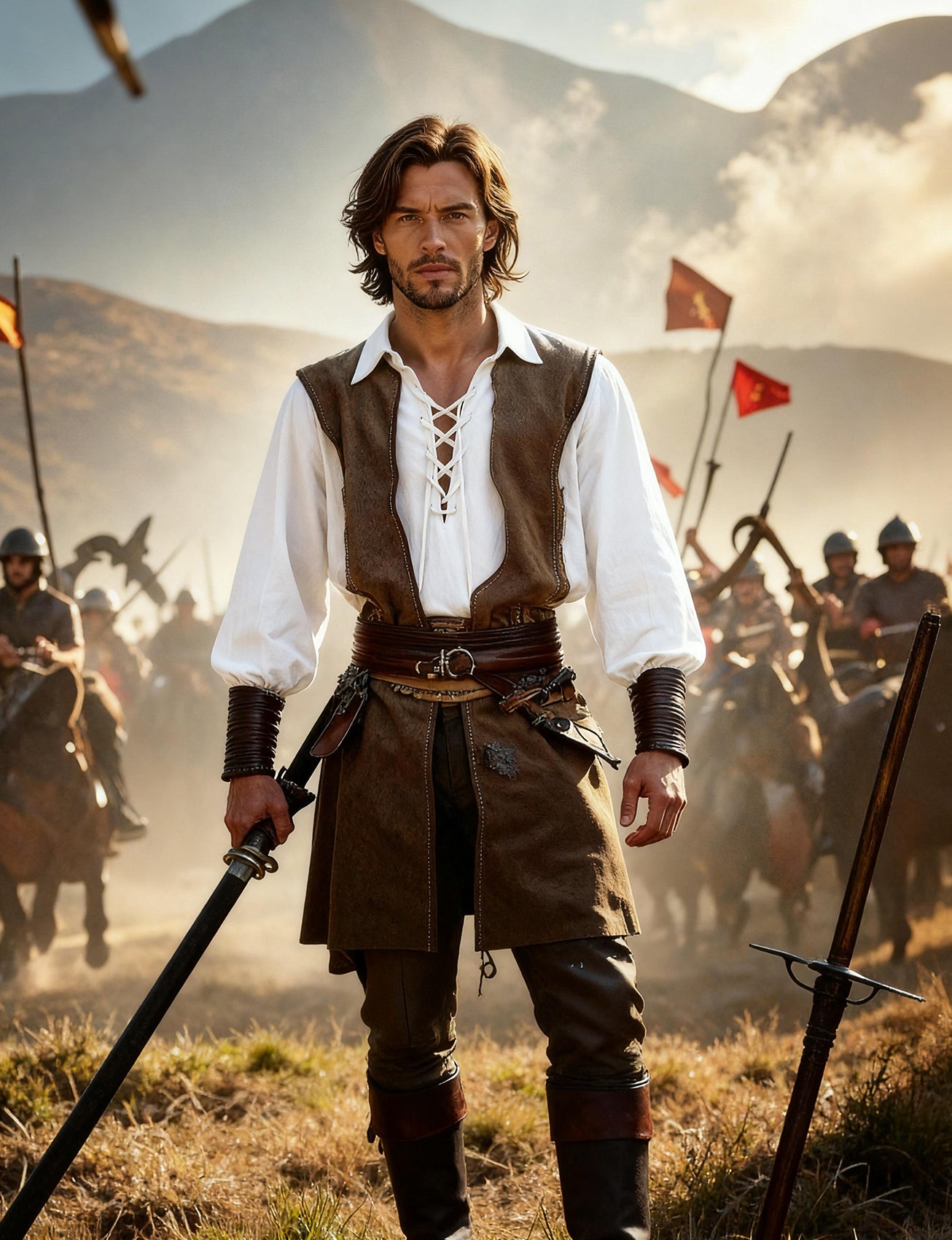 JEMITOP Men's Cotton Lace Up Retro Design Shirts for Renaissance Pirate Viking Medieval Costume Without Belt