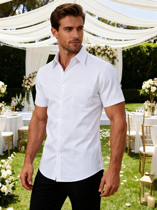 JEMITOP Men's Stretch Slim Fit Dress Shirts Formal Wedding Prom Short Sleeve Button Down Shirt with Pocket