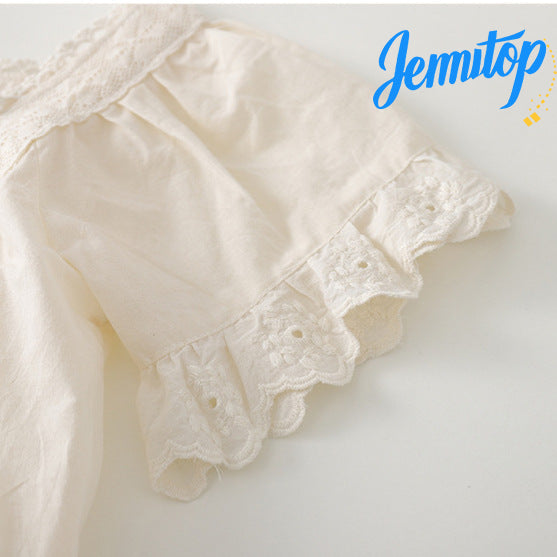 JEMITOP Girls Summer Dresses with Lace Collar - Ruffle Sleeve Princess Dress