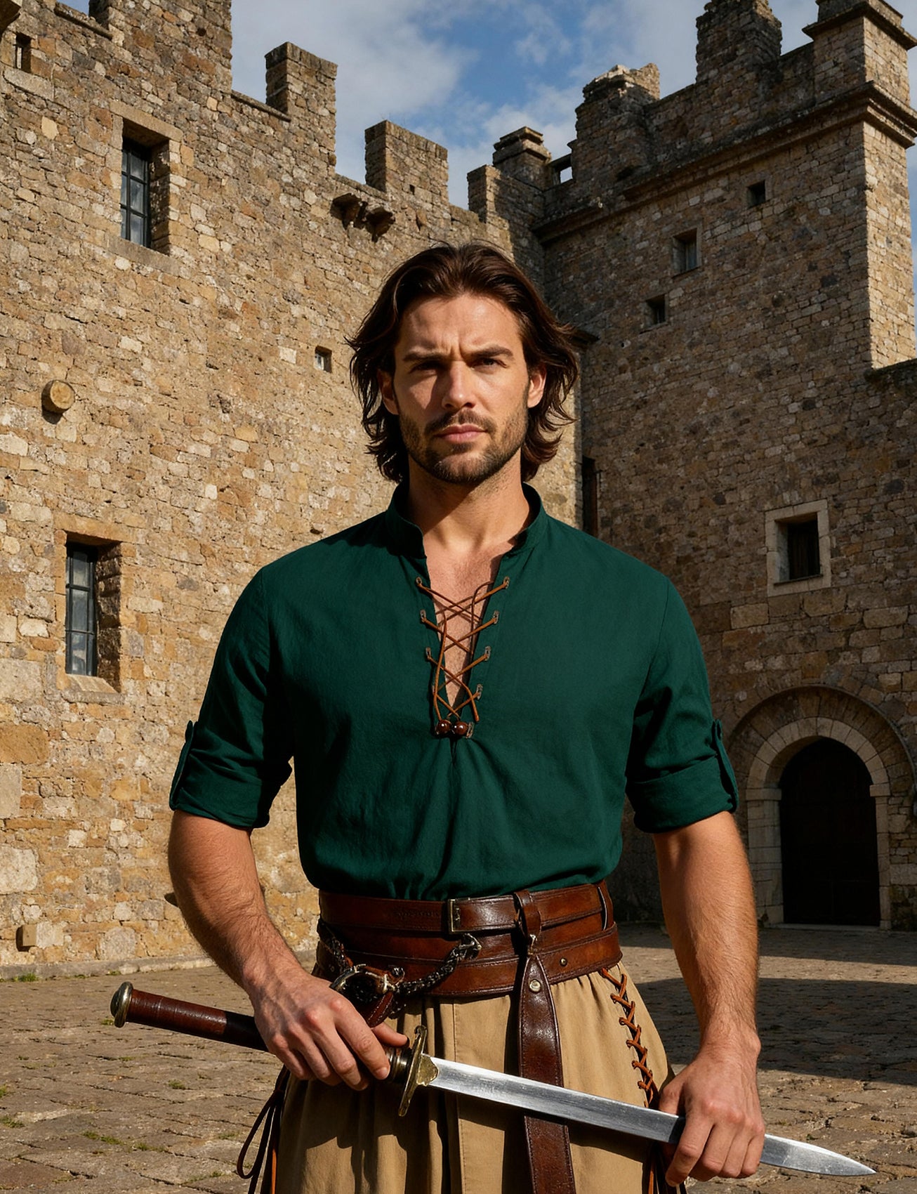 JEMITOP Men's Cotton Long Sleeve Lace Up Vintage Shirts for Renaissance Pirate Viking Medieval Costume